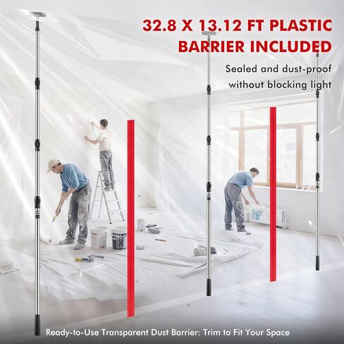 10FT Dust Barrier Poles, 4 Pack Spring Retractable Zipper Wall Poles for Dust Barrier System with 2 Heavy-Duty Zippers & Plastic Film, for Interior Decoration, Remodeling & Isolation Work in Saudi Arabia