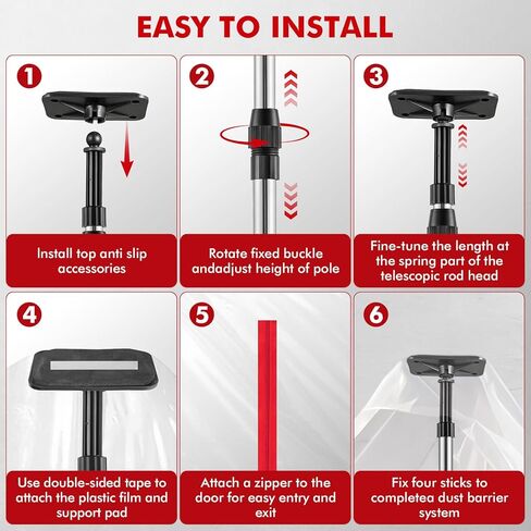 10FT Dust Barrier Poles, 4 Pack Spring Retractable Zipper Wall Poles for Dust Barrier System with 2 Heavy-Duty Zippers & Plastic Film, for Interior Decoration, Remodeling & Isolation Work in Saudi Arabia
