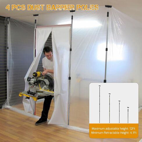 4 Pack Stainless Steel Zipper Walls Poles Kit, 12FT Retractable Efficient Construction Temporary Dust Containment Barrier System in Saudi Arabia