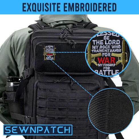 Blessed Be The Lord My Rock Psalm 144:1 Hook and Loop Patch for Backpacks Hats Vest Dog Harness Bags, Size 3" Sewing Patches, Tactical Appliques for Clothes, Embroidery Patch, Christian Gifts in Saudi Arabia