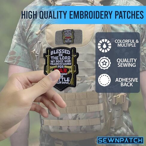 Blessed Be The Lord My Rock Psalm 144:1 Hook and Loop Patch for Backpacks Hats Vest Dog Harness Bags, Size 3" Sewing Patches, Tactical Appliques for Clothes, Embroidery Patch, Christian Gifts in Saudi Arabia
