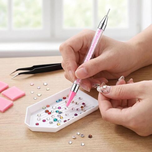 22Pcs Rhinestone Picker Tool Kit - 3 Dual-Ended Bedazzling Pen, 9 Extra Wax Head, 1 Curved & 1 Flat Tweezers, 2 Clay, 6 Grooved Tray for Nail Gems & Diamond Art in Saudi Arabia