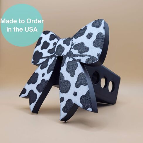 Trailer Hitch Cover, Croquette Bow Cow Pattern, Black & White, Fits 2 Inch Receivers, 3D Printed, 4.9" x 5.4 in Kuwait