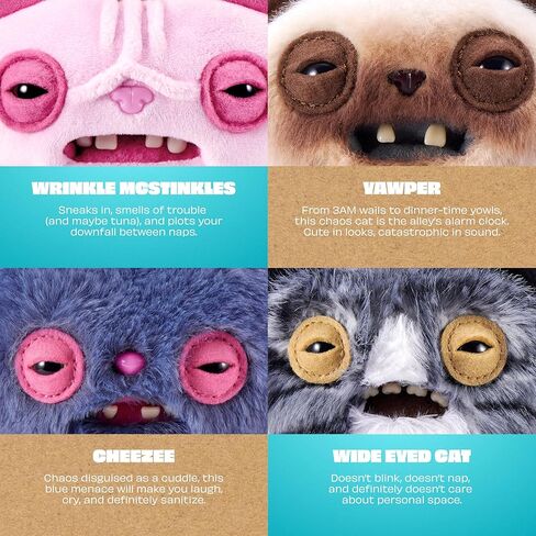 حلقة مفاتيح Fuggler Alley Cat مقاس 5 بوصات من القطيفة قابلة للجمع (6 عبوات) من ZURU Funny Ugly Monster تتميز بتصميم قطة مؤذ، وأسنان مميزة، وسلسلة مفاتيح مشبكة للمفاتيح وحقائب الظهر in Kuwait