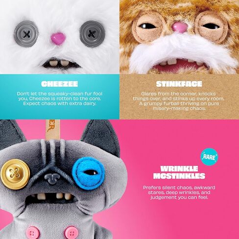 حلقة مفاتيح Fuggler Alley Cat مقاس 5 بوصات من القطيفة قابلة للجمع (6 عبوات) من ZURU Funny Ugly Monster تتميز بتصميم قطة مؤذ، وأسنان مميزة، وسلسلة مفاتيح مشبكة للمفاتيح وحقائب الظهر in Kuwait
