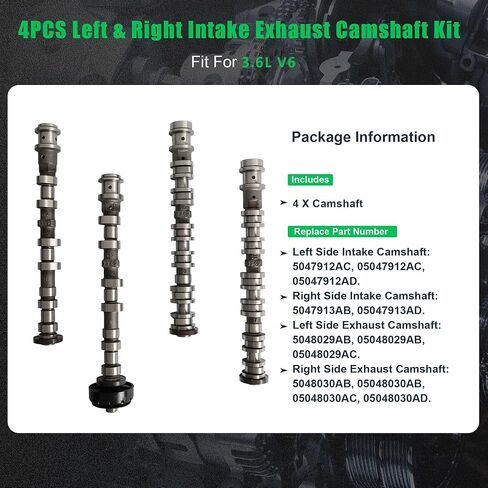 3.6 4PCS Left & Right Intake Exhaust Camshaft Kit 2016-2024 Fit for Jeep Wrangler Grand Cherokee ProMaster 1500 2500 3500 for Dodge Durango 3.6L V6 Pentastar 3.6L V6 2016-2024 5047912AC 5048029AB in Kuwait