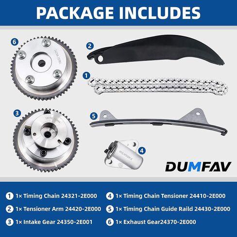 24321-2E000 Timing Chain Kit with Intake/Exhaust VVT Gear, Guide & Tensioner, Compatible with Hyundai Elantra 2011–2014 1.8L / Kia Soul 2012–2013 2.0L L4 Engine, Replace# 24350-2E001 24370-2E000 in Saudi Arabia