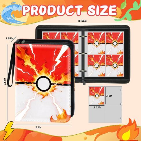 Card Binder 4 Pocket, Trading Card Binder Hold 440 Cards with 55 Removable Card Sleeves, 3 Ring Binder Zipper Card Holder Portable Collectible Card Book Album for TCG, MTG, Sports Cards in Saudi Arabia