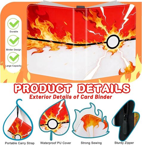 Card Binder 4 Pocket, Trading Card Binder Hold 440 Cards with 55 Removable Card Sleeves, 3 Ring Binder Zipper Card Holder Portable Collectible Card Book Album for TCG, MTG, Sports Cards in Saudi Arabia