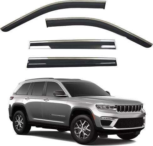 Window Visors Rain Guards fits 2022-2026 Jeep Grand Cherokee 2-Row, Out-Channel Window Wind Deflectors Vent Shades Accessories, Dark Smoke 4 Pcs, 2023 2024 2025 in Saudi Arabia