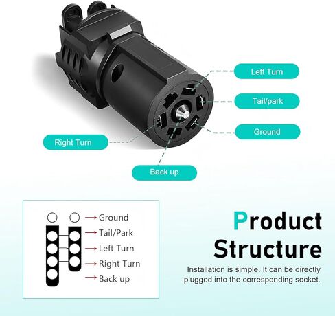 7 Pin Round to 4 and 5 Pin Flat Blade Trailer Adapter, 7-way to 4 and 5-way Wiring Converter with Waterproof Cover, Plug and Play Conversion Connector, Universal for Trailers RVs (Black) in Saudi Arabia