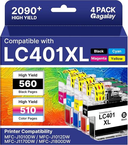 LC401XL Ink Cartridges for Brother Printer LC401 Ink High Yield for Brother LC401 Ink Cartridges Work for MFC-J1010DW MFC-J1170DW MFC-J1012DW MFC-J1800DW (4 Pack, Black Cyan Magenta Yellow) in Saudi Arabia