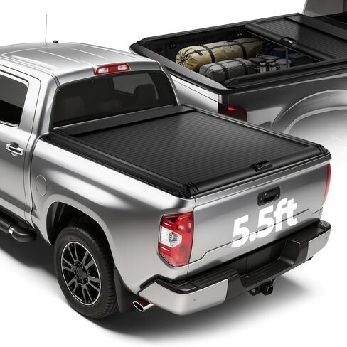 غطاء تونيو لسرير الشاحنة الصلبة القابل للسحب من Auto Dynasty متوافق مع سرير Toyota Tundra 2014-2021 بطول 5.5 قدم، تركيب بدون مثقاب، مطلي بمسحوق أسود in Kuwait