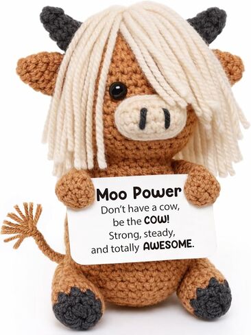 Positive Highland Cow Crochet Animal – Funny Motivational Office Desk Decor for Coworkers Friends Students – Inspirational Encouragement Gift for Birthday Easter Basket Stuffers in Saudi Arabia