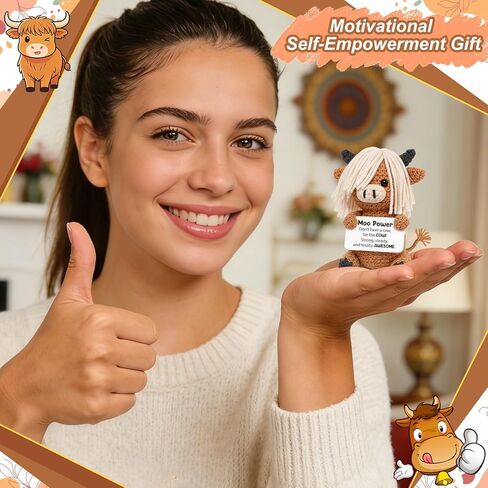 Positive Highland Cow Crochet Animal – Funny Motivational Office Desk Decor for Coworkers Friends Students – Inspirational Encouragement Gift for Birthday Easter Basket Stuffers in Saudi Arabia