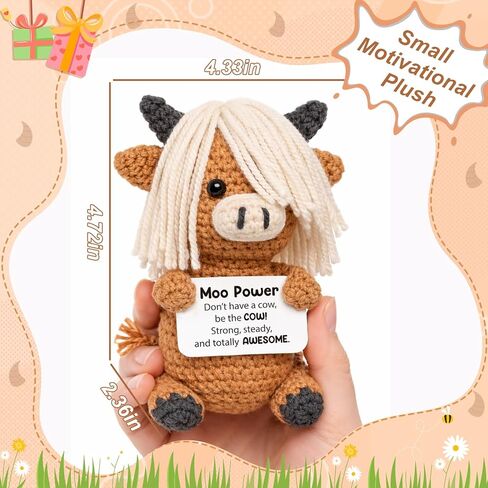Positive Highland Cow Crochet Animal – Funny Motivational Office Desk Decor for Coworkers Friends Students – Inspirational Encouragement Gift for Birthday Easter Basket Stuffers in Saudi Arabia