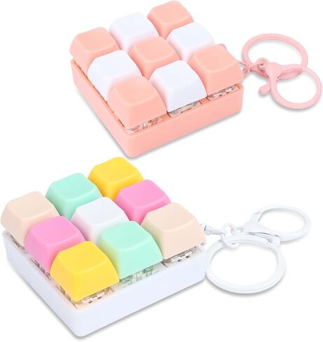Keyboard Fidget Toys, 4 Pcs Keyboard Keychain Clicker 4-in-1 Macaron Colorful Decompression Toys with LED Light, Clicky Button Toy Office Desk Travel Pendant to Relief Stress for Teenagers Adults in Saudi Arabia