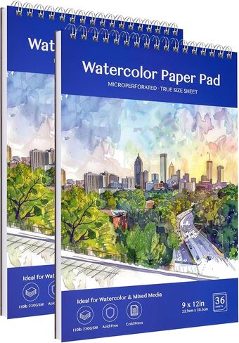Watercolor Paper Pad 9x12 Inches,36 Sheets 110lb/230G Cold Press Cotton Blend Sketchbook Acid Free Professional Watercolor Sketchbook for Artists, Adults Students Wet on Wet Mixed Media DIY in Saudi Arabia