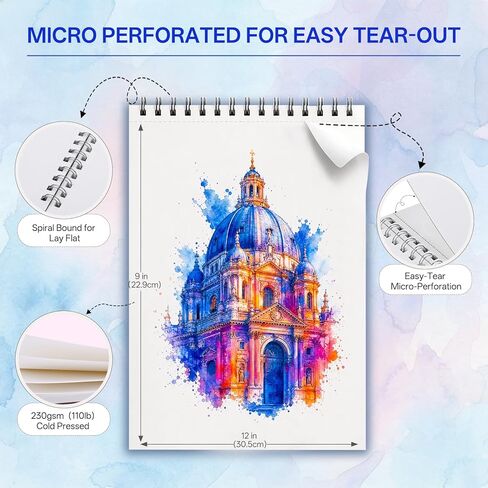 Watercolor Paper Pad 9x12 Inches,36 Sheets 110lb/230G Cold Press Cotton Blend Sketchbook Acid Free Professional Watercolor Sketchbook for Artists, Adults Students Wet on Wet Mixed Media DIY in Kuwait