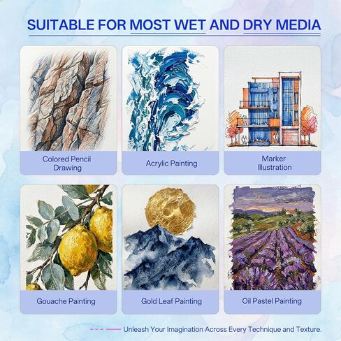 Watercolor Paper Pad 9x12 Inches,36 Sheets 110lb/230G Cold Press Cotton Blend Sketchbook Acid Free Professional Watercolor Sketchbook for Artists, Adults Students Wet on Wet Mixed Media DIY in Kuwait