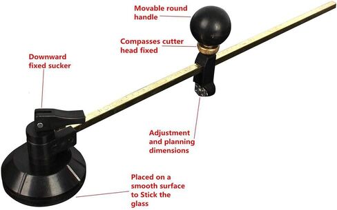 Circular Glass Cutter, Adjustable Compasses Type Glass Circle Cutting Tool, Glasses Circle Cutting Suction Cup Cutter with Round Knob Handle and Suction Cup for Cuttings Glasses, Mirrors (COLOR:Black) in Saudi Arabia
