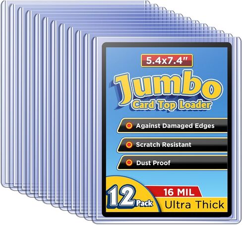 Jumbo Card Hard Sleeves - 12 Pack Rigid Plastic Top loaders for 5.4 x7.4" Jumbo Cards, Clear Protector Cases for Oversized Trading Cards, Sports Cards - Bulk Set of 12 in Kuwait