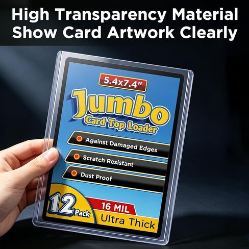 Jumbo Card Hard Sleeves - 12 Pack Rigid Plastic Top loaders for 5.4 x7.4" Jumbo Cards, Clear Protector Cases for Oversized Trading Cards, Sports Cards - Bulk Set of 12 in Kuwait