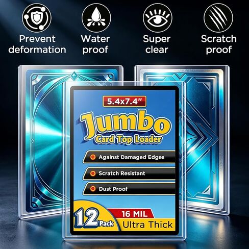 Jumbo Card Hard Sleeves - 12 Pack Rigid Plastic Top loaders for 5.4 x7.4" Jumbo Cards, Clear Protector Cases for Oversized Trading Cards, Sports Cards - Bulk Set of 12 in Kuwait