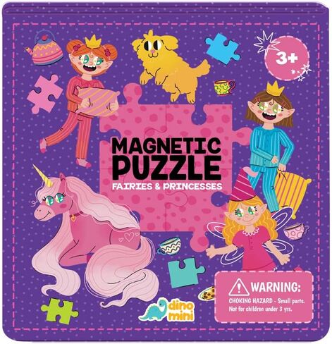 Dinomini Magnetic Puzzles for Toddlers 3-5 - Tri Fold Set with 3 x 20 Piece Magnetic Puzzles - Travel Activities for Preschoolers - Learning Activities and Toys (Fairies & Princesses) in Saudi Arabia