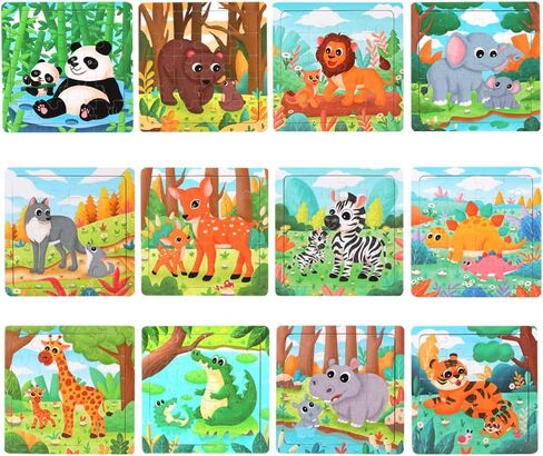 GRINNNIE Jigsaw Puzzle for Toddlers 3 4 5 Years Old, Montessori 12 PCS Wooedn Forest Animal Puzzles, Portable Size Puzzle Preschool Learning Toys for Travel or Car, Birthday Gift for Boys and Girls in Saudi Arabia
