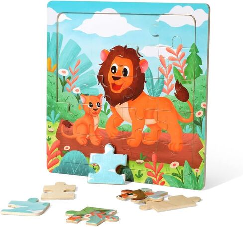 GRINNNIE Jigsaw Puzzle for Toddlers 3 4 5 Years Old, Montessori 12 PCS Wooedn Forest Animal Puzzles, Portable Size Puzzle Preschool Learning Toys for Travel or Car, Birthday Gift for Boys and Girls in Saudi Arabia