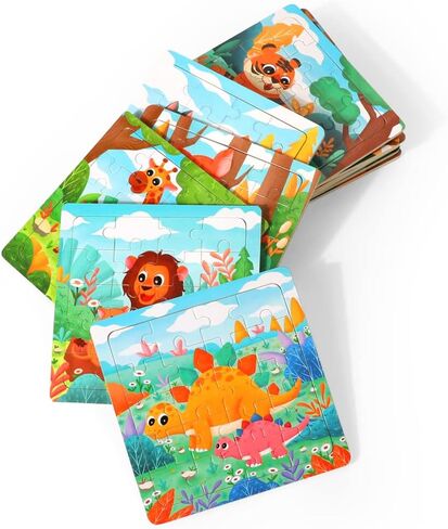 GRINNNIE Jigsaw Puzzle for Toddlers 3 4 5 Years Old, Montessori 12 PCS Wooedn Forest Animal Puzzles, Portable Size Puzzle Preschool Learning Toys for Travel or Car, Birthday Gift for Boys and Girls in Saudi Arabia