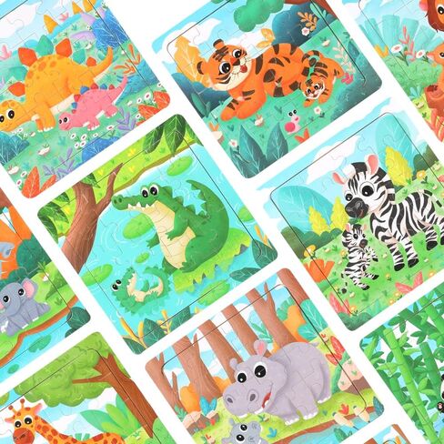 GRINNNIE Jigsaw Puzzle for Toddlers 3 4 5 Years Old, Montessori 12 PCS Wooedn Forest Animal Puzzles, Portable Size Puzzle Preschool Learning Toys for Travel or Car, Birthday Gift for Boys and Girls in Saudi Arabia