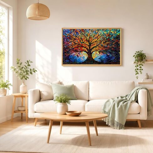 1000 Pieces Stained Glass Jigsaw Puzzle, Beautiful Tree of Life Art Puzzles for Adults, Unique Fun Impossible Hard Difficult Challenging Pretty Puzzles, Colorful Mosaic Nature Puzzle in Kuwait