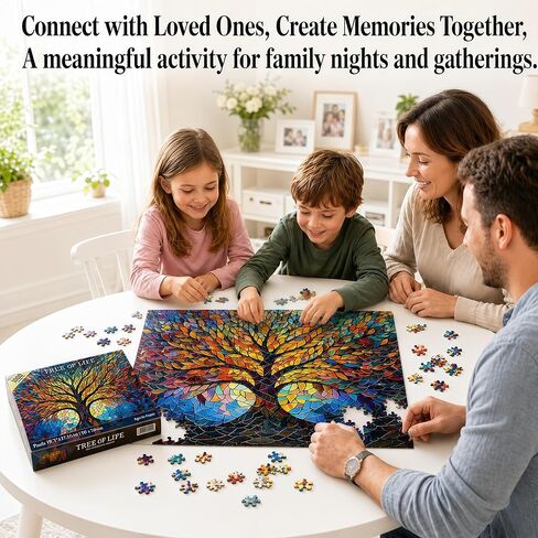 1000 Pieces Stained Glass Jigsaw Puzzle, Beautiful Tree of Life Art Puzzles for Adults, Unique Fun Impossible Hard Difficult Challenging Pretty Puzzles, Colorful Mosaic Nature Puzzle in Kuwait