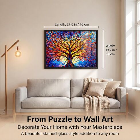 1000 Pieces Stained Glass Jigsaw Puzzle, Beautiful Tree of Life Art Puzzles for Adults, Unique Fun Impossible Hard Difficult Challenging Pretty Puzzles, Colorful Mosaic Nature Puzzle in Kuwait