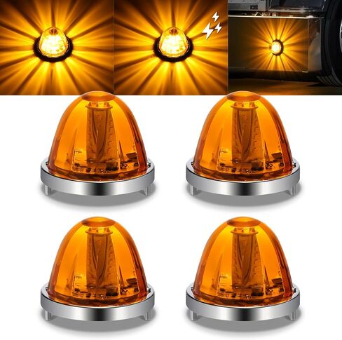 4 قطع أضواء البطيخ عدسة العنبر النجمية LED علامة جانبية بدوره أضواء الإشارة متعددة الوظائف ثابتة / ستروب / دوارة مع الحافة تناسب شاحنات كينوورث بيتربيلت للشحن in Kuwait