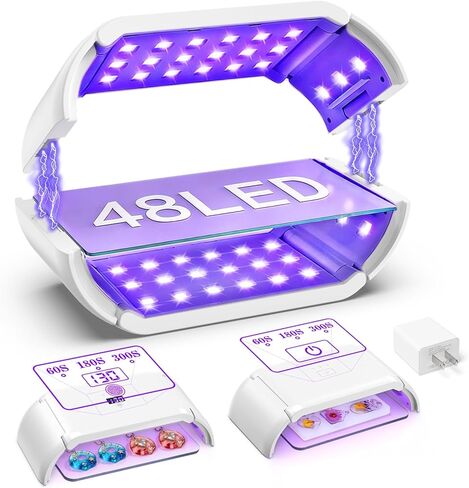 UV Light for Resin — 48 LEDs Double-Sided 360° Lamp, 365-405nm, 1-10min Timer, 2 Heat-Resist PCBs, 1 Adapter & 2 USB Cables, for Molds, Jewelry, Crafts & Batch Curing — for Beginners, DIYers & Pros in Saudi Arabia