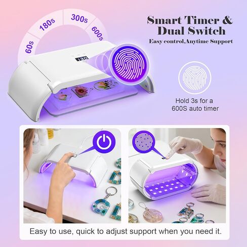 UV Light for Resin — 48 LEDs Double-Sided 360° Lamp, 365-405nm, 1-10min Timer, 2 Heat-Resist PCBs, 1 Adapter & 2 USB Cables, for Molds, Jewelry, Crafts & Batch Curing — for Beginners, DIYers & Pros in Saudi Arabia