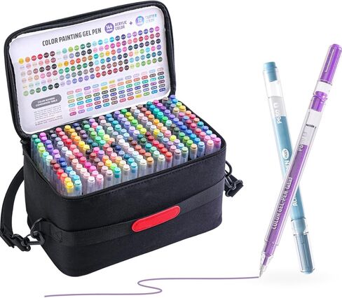 216 Pack Gel Pens for Coloring, 144 Colors Acrylic Gel Pens 72 Colors Glitter Pen with 1.0MM Fine Point, Drawing Colored Pen for Black Paper, Books, Writing, Journaling, Drawing in Saudi Arabia