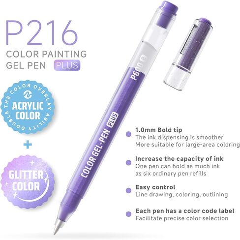 216 Pack Gel Pens for Coloring, 144 Colors Acrylic Gel Pens 72 Colors Glitter Pen with 1.0MM Fine Point, Drawing Colored Pen for Black Paper, Books, Writing, Journaling, Drawing in Saudi Arabia