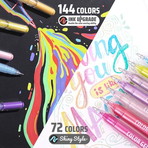 216 Pack Gel Pens for Coloring, 144 Colors Acrylic Gel Pens 72 Colors Glitter Pen with 1.0MM Fine Point, Drawing Colored Pen for Black Paper, Books, Writing, Journaling, Drawing in Saudi Arabia