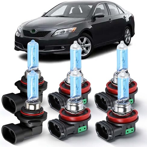 SHENKENUO Fit For Toyota Camry (2007-2018) 9005 High Beam + H11 Low Beam Ultra - High Performance Halogen Headlight Bulbs Combo & H11 Fog Bulbs,Plug-n-Play,Pack of 6 in Saudi Arabia