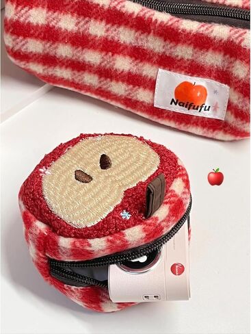 حقيبة نسائية من Whimsy Twee Apple حقيبة لسماعات الرأس وحامل أقلام وسحاب وحقيبة مكياج غير تقليدية ومحفظة فاكهة Y2k (أحمر، دائرة) in Kuwait