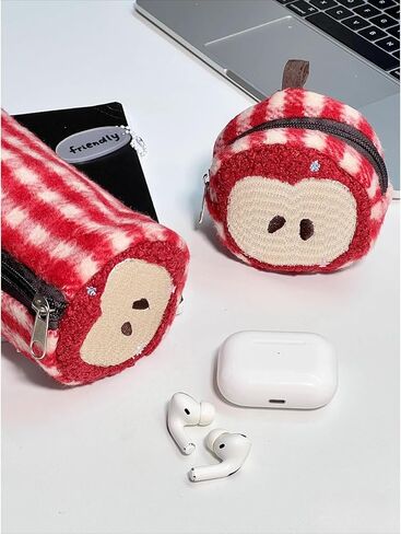 حقيبة نسائية من Whimsy Twee Apple حقيبة لسماعات الرأس وحامل أقلام وسحاب وحقيبة مكياج غير تقليدية ومحفظة فاكهة Y2k (أحمر، دائرة) in Kuwait