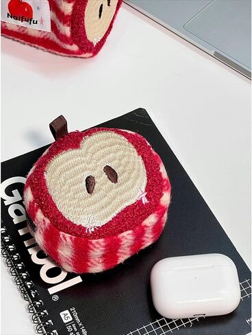 حقيبة نسائية من Whimsy Twee Apple حقيبة لسماعات الرأس وحامل أقلام وسحاب وحقيبة مكياج غير تقليدية ومحفظة فاكهة Y2k (أحمر، دائرة) in Kuwait