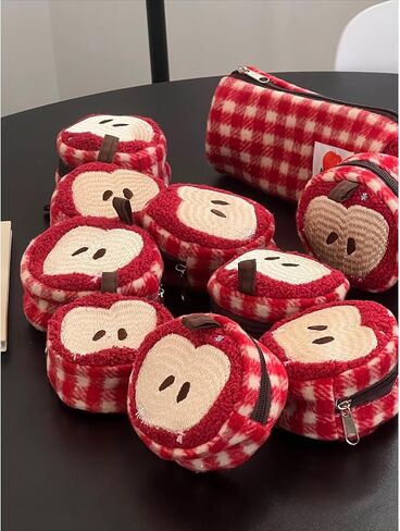 حقيبة نسائية من Whimsy Twee Apple حقيبة لسماعات الرأس وحامل أقلام وسحاب وحقيبة مكياج غير تقليدية ومحفظة فاكهة Y2k (أحمر، دائرة) in Kuwait
