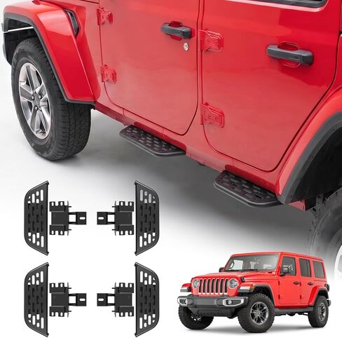 Running Boards Fit for 2018-2025 Jeep Wrangler JL, Steel Side Steps for 2020-2025 Jeep Gladiator, Front/Rear Door Steps for Wrangler JLU&Gladiator JT 4 Door Accessories (4 Door) in Kuwait