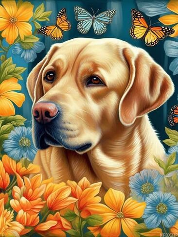 KFBXZIP Floral Yellow Labrador Cross Stitch Kits for Beginners Stamped Cross Stitch Supplies Needlework DIY 11CT 3 Strands Cotton Thread Printed DIY Needlepoint Kits, 12x16 inch in Saudi Arabia