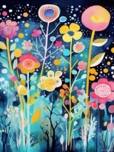 Various Watercolor Flowers, Darkly and Bold Color Blobs Cross Stitch Kits for Beginners Pattern Stamped Cross-Stitch Supplies Needlework DIY 11CT Thread Printed DIY Needlepoint Kits, 12x16 inch in Kuwait